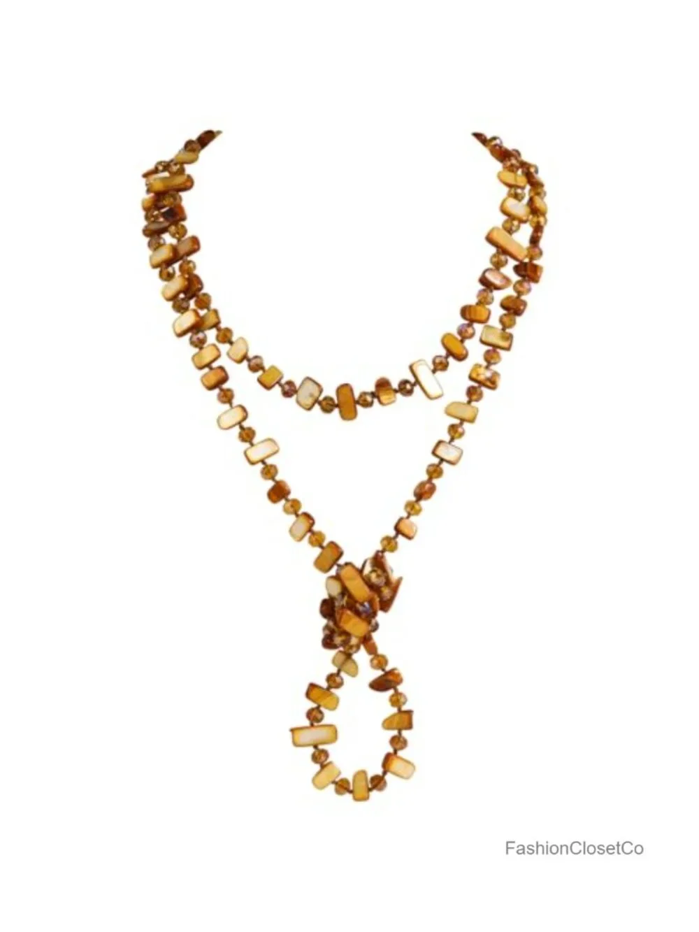 Boho Long Knotted Beaded Necklace Handmade Cowrie Shell Glass Women Strand